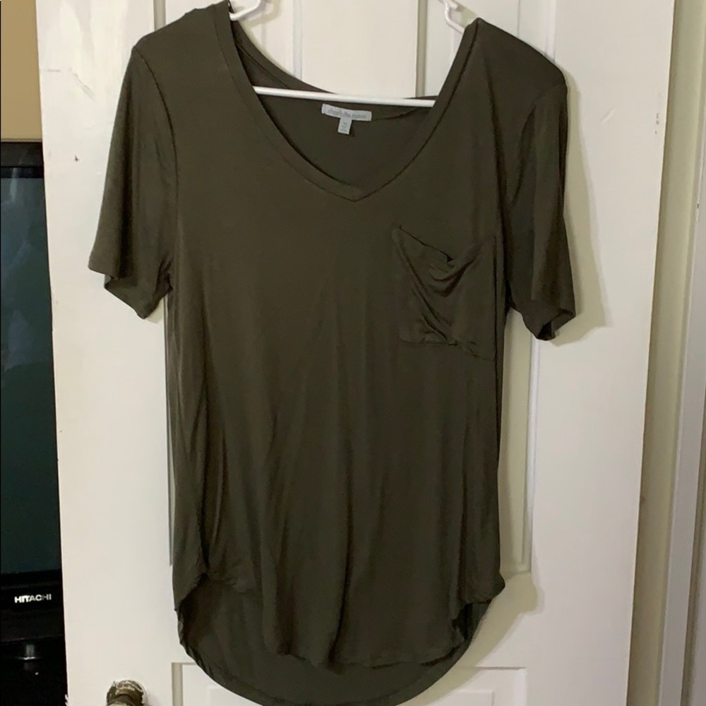 Olive green v neck pocket t